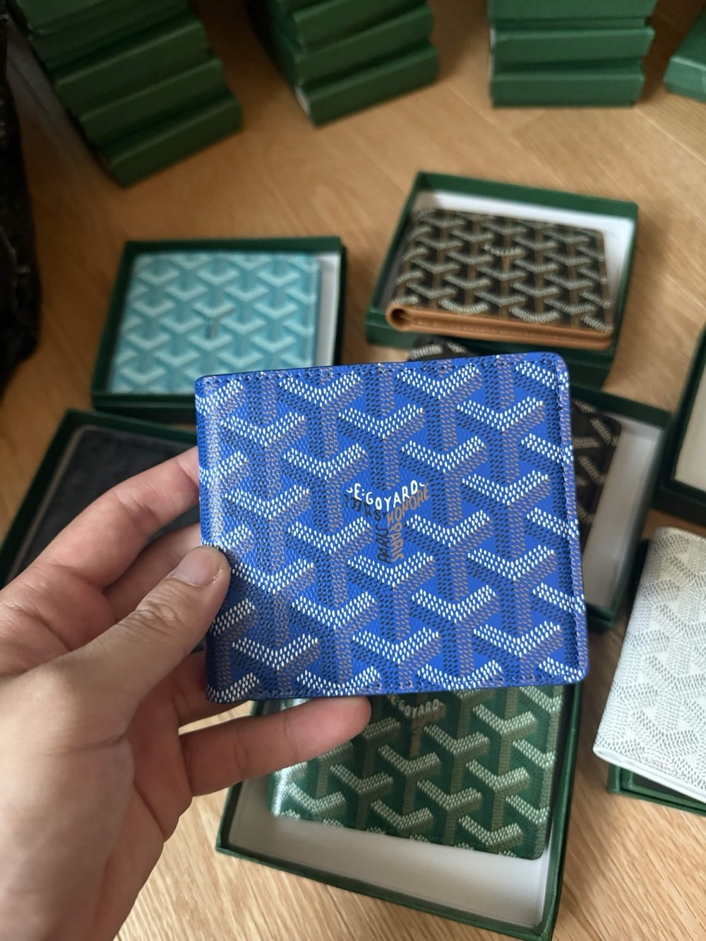 Goyard Blue Chevron Bi-Fold Card Holder